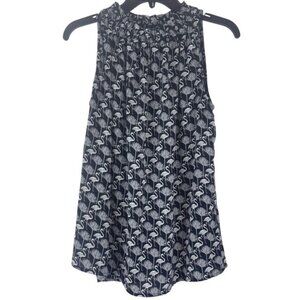 Catherine Malandrino Tank Top Black White Flamingo Print Sleeveless Medium